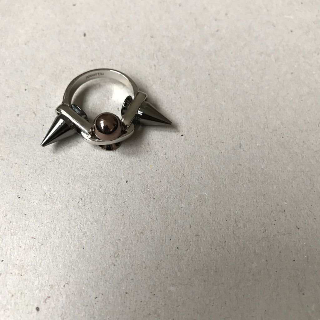Silver And Brown Spiked Ring